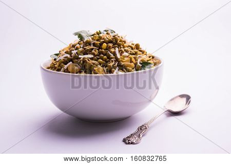 dry and simple moong dal usal or healthy sprouted Green gram spicy usal, fried in oil