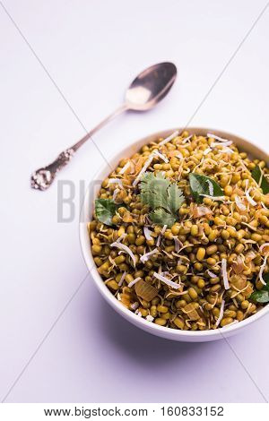 dry and simple moong dal usal or healthy sprouted Green gram spicy usal, fried in oil