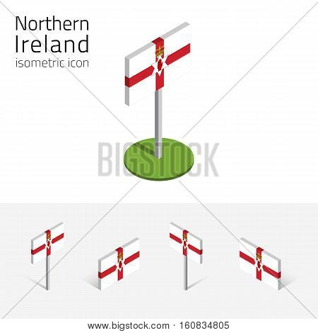 Flag of Northern Ireland (United Kingdom) vector set of isometric flat icons 3D style different views. Editable design elements for banner website presentation infographic poster map. Eps 10