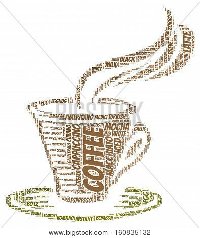 Coffee word cloud concept in shape of cup
