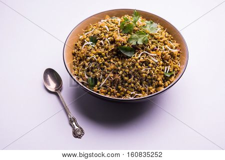 dry and simple moong dal usal or healthy sprouted Green gram spicy usal, fried in oil