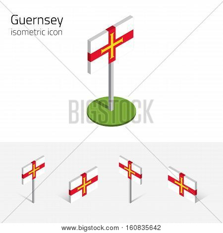 Flag of Guernsey (United Kingdom) vector set of isometric flat icons 3D style different views. Editable design elements for banner website presentation infographic poster map collage. Eps 10