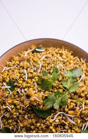 dry and simple moong dal usal or healthy sprouted Green gram spicy usal, fried in oil