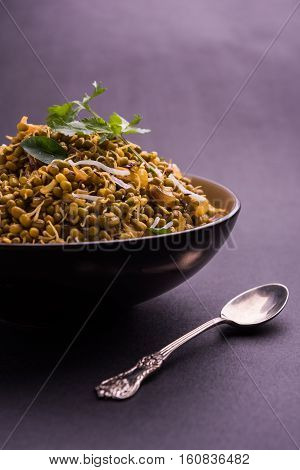dry and simple moong dal usal or healthy sprouted Green gram spicy usal, fried in oil