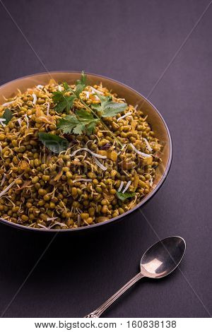 dry and simple moong dal usal or healthy sprouted Green gram spicy usal, fried in oil