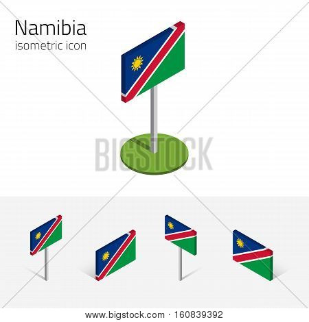 Namibian flag (Republic of Namibia) vector set of isometric flat icons 3D style. African country flags. Editable design elements for banner website presentation infographic poster map. Eps 10