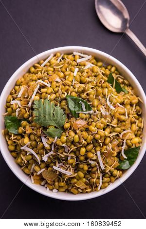 dry and simple moong dal usal or healthy sprouted Green gram spicy usal, fried in oil