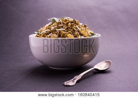 dry and simple moong dal usal or healthy sprouted Green gram spicy usal, fried in oil