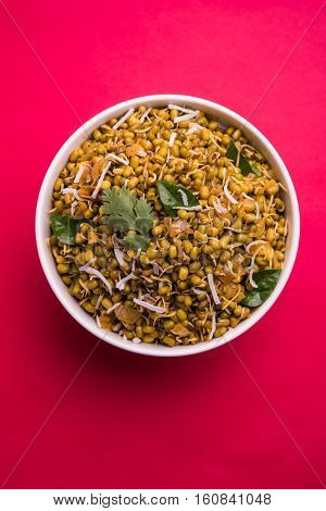 dry and simple moong dal usal or healthy sprouted Green gram spicy usal, fried in oil