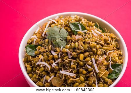 dry and simple moong dal usal or healthy sprouted Green gram spicy usal, fried in oil