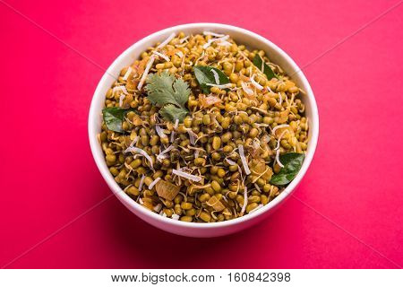 dry and simple moong dal usal or healthy sprouted Green gram spicy usal, fried in oil