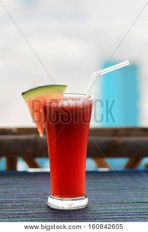 Watermelon smoothie healthy for you on table.