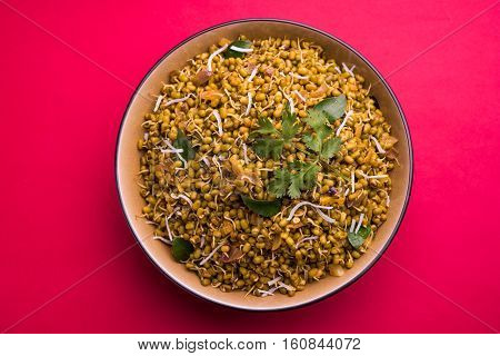 dry and simple moong dal usal or healthy sprouted Green gram spicy usal, fried in oil