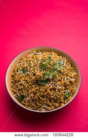 dry and simple moong dal usal or healthy sprouted Green gram spicy usal, fried in oil