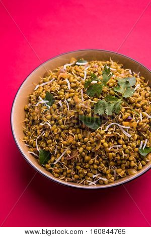 dry and simple moong dal usal or healthy sprouted Green gram spicy usal, fried in oil