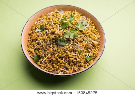 dry and simple moong dal usal or healthy sprouted Green gram spicy usal, fried in oil