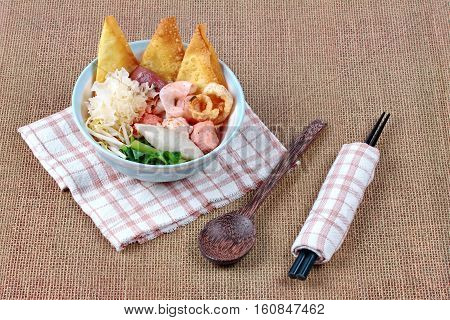 Thai Noodle With Pink Soup Called  Yen Ta Fo .