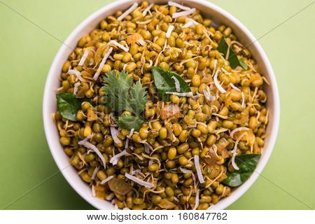 dry and simple moong dal usal or healthy sprouted Green gram spicy usal, fried in oil