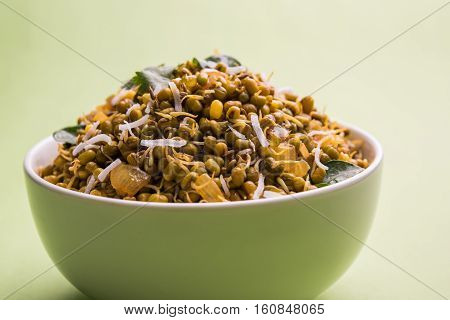 dry and simple moong dal usal or healthy sprouted Green gram spicy usal, fried in oil