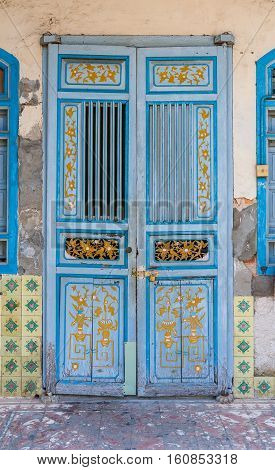 Old blue door on the island of Pangkor Malaysia