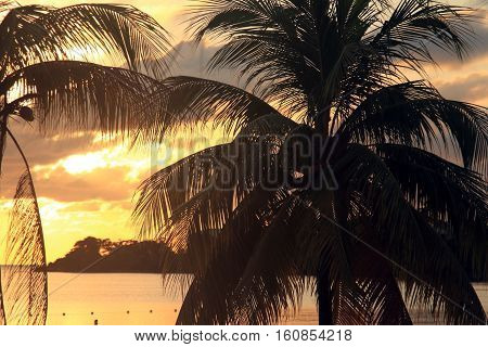 Sunset, Caribbean sea,  Negril beach in Jamaica