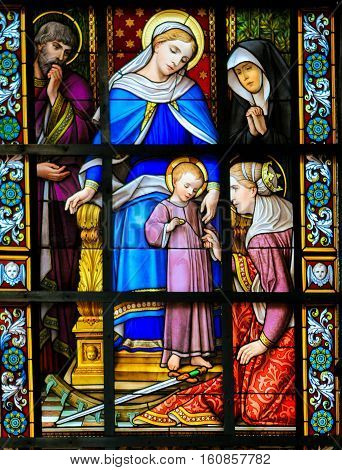 Stained Glass - The Child Jesus And Mary