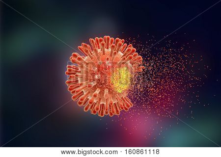 Destruction of Human Immunodeficiency Virus HIV , AIDs virus, 3D illustration. Concept for HIV treatment and prevention