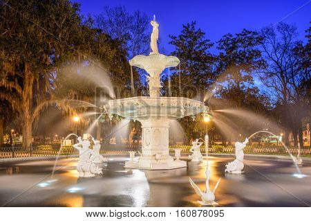 Savannah, Georgia, USA at Forsyth Park fountain.
