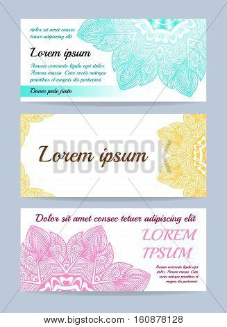 Banner with Floral mandala ornament. Vector Flyer oriental design Layout template, size. Islam, Arabic, Indian, ottoman motifs. Front page and back page. Easy to use and edit.