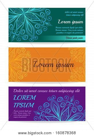 Banner with Floral mandala ornament. Vector Flyer oriental design Layout template, size. Islam, Arabic, Indian, ottoman motifs. Front page and back page. Easy to use and edit.