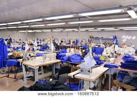 GUKOVO RUSSIA - SEPTEMBER 2016: Workers work in a garment factory