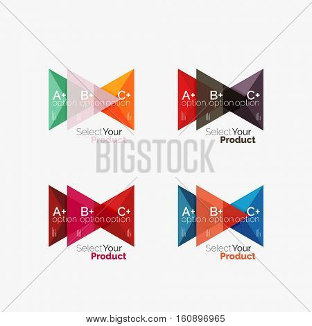 Set of triangle option infographic layouts. Select your product concept, make a choice idea