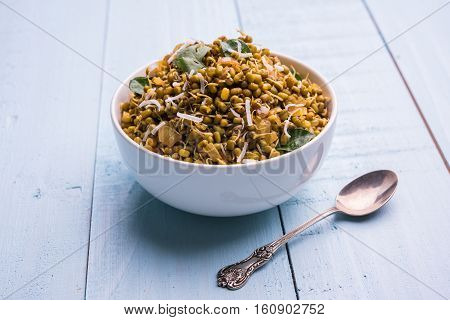 dry and simple moong dal usal or healthy sprouted Green gram spicy usal, fried in oil