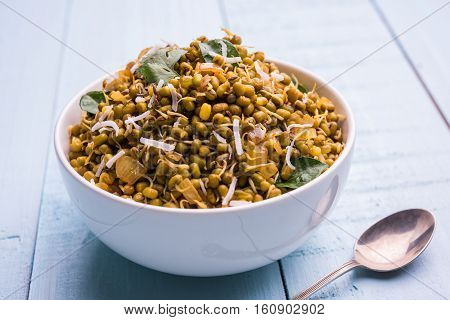 dry and simple moong dal usal or healthy sprouted Green gram spicy usal, fried in oil