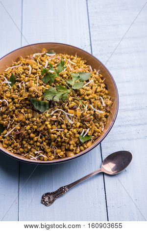 dry and simple moong dal usal or healthy sprouted Green gram spicy usal, fried in oil