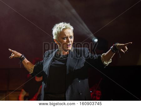 CRACOW POLAND - NOV EMBER 6 2016: Symphonica 2 Made in Poland The music of cult of underground rock metal- and punk Polish groups from years 80-these performed by musicians and soloists Filharmonia Futura on stage cinemas Kiev in Cracow. O/p Malgorzata Os