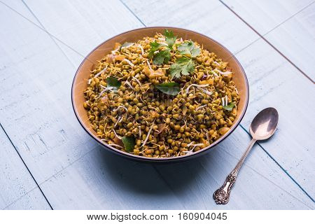 dry and simple moong dal usal or healthy sprouted Green gram spicy usal, fried in oil
