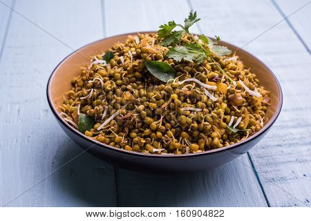 dry and simple moong dal usal or healthy sprouted Green gram spicy usal, fried in oil