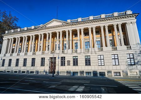 The front facade of the building a public library to them. Raczynski in Poznan