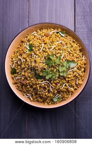 dry and simple moong dal usal or healthy sprouted Green gram spicy usal, fried in oil