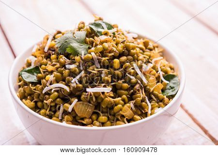 dry and simple moong dal usal or healthy sprouted Green gram spicy usal, fried in oil