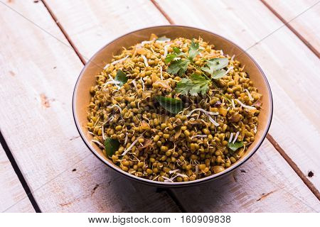 dry and simple moong dal usal or healthy sprouted Green gram spicy usal, fried in oil
