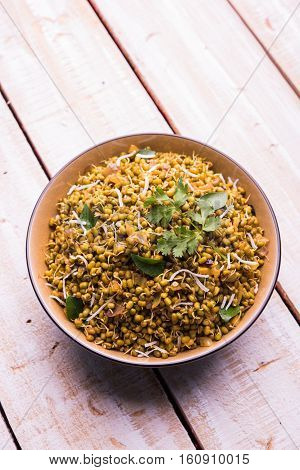 dry and simple moong dal usal or healthy sprouted Green gram spicy usal, fried in oil