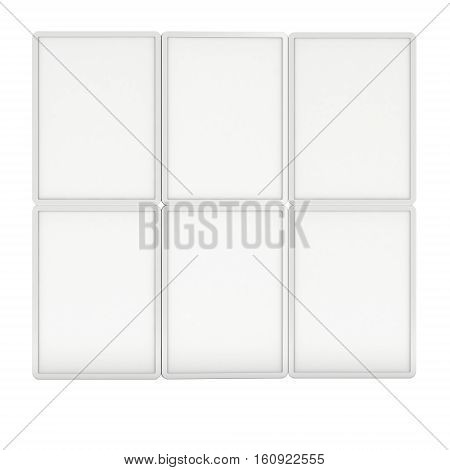 Blank Fold Up Banner Stands. Trade show booth white and blank. 3d render illustration isolated on white background. Template mockup for your design.
