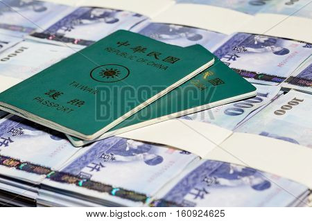 New Taiwan Dollars In Stacks With Roc Passport