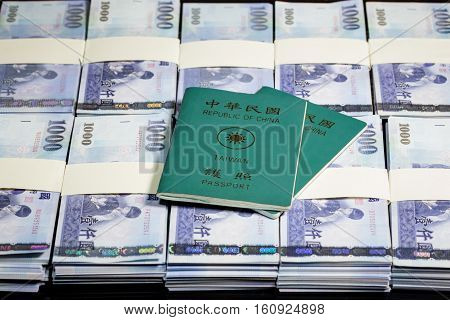 New Taiwan Dollars In Stacks With Roc Passport