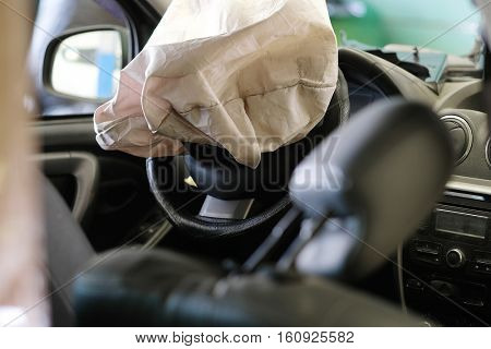 Airbag exploded at a car accident