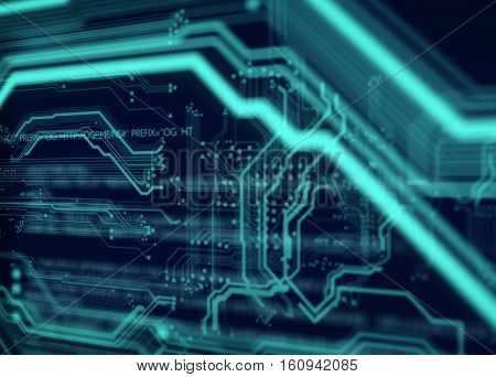 Green  background printed circuit board with html code