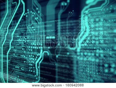 Green  background printed circuit board with html code