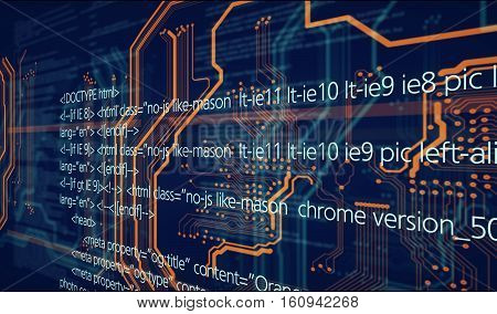 Orange blue background with html code 3D illustration